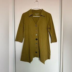 Soft Surroundings Size XS Cotton Button-Up Olive Green Jeweled Buttons